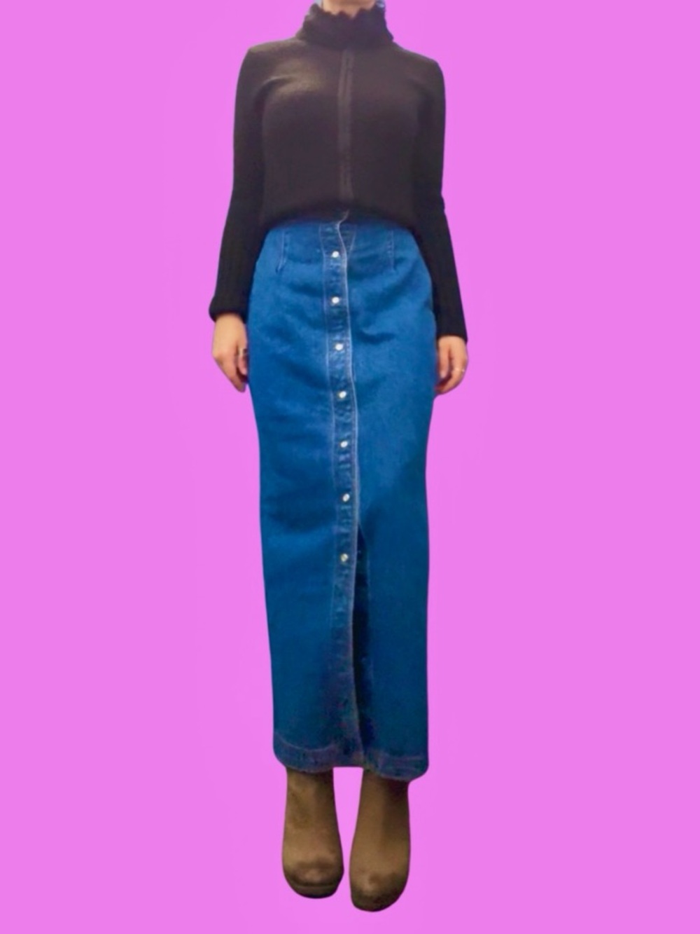 Vintage Karen Kane Button-Front Denim Maxi Skirt - Blue